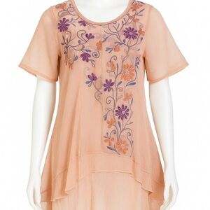 Pretty Angel Embroidered Silk Blend Tunic Top | Size Medium